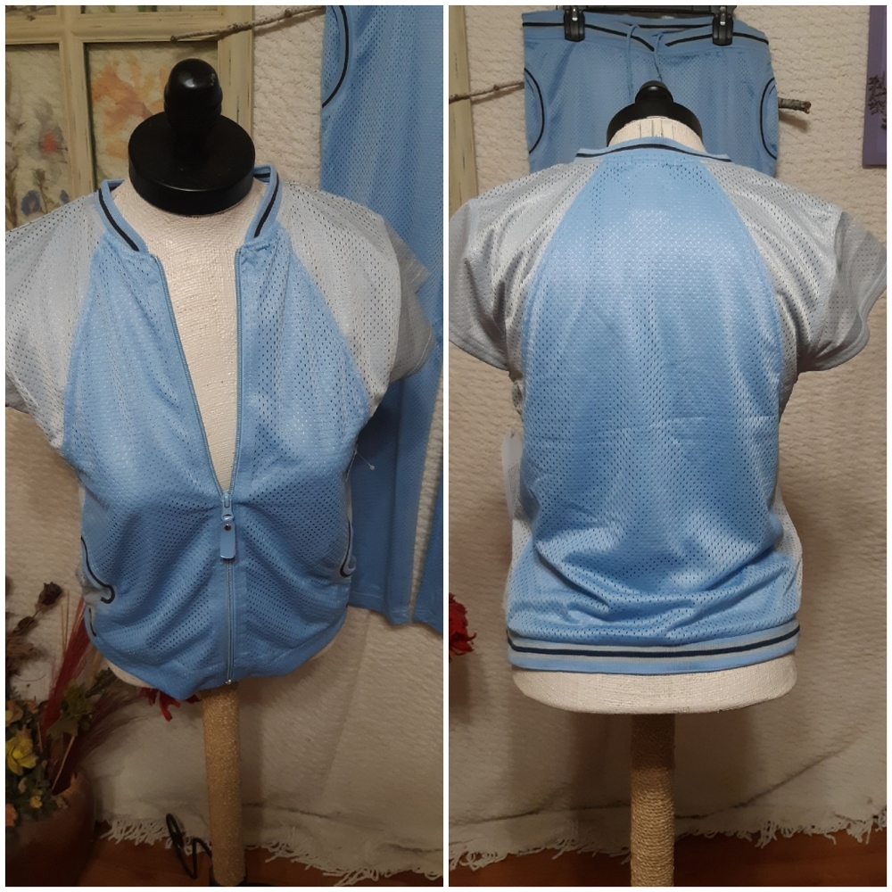 Womens Track Jacket Sz Medium Light Blue Zip Up B16